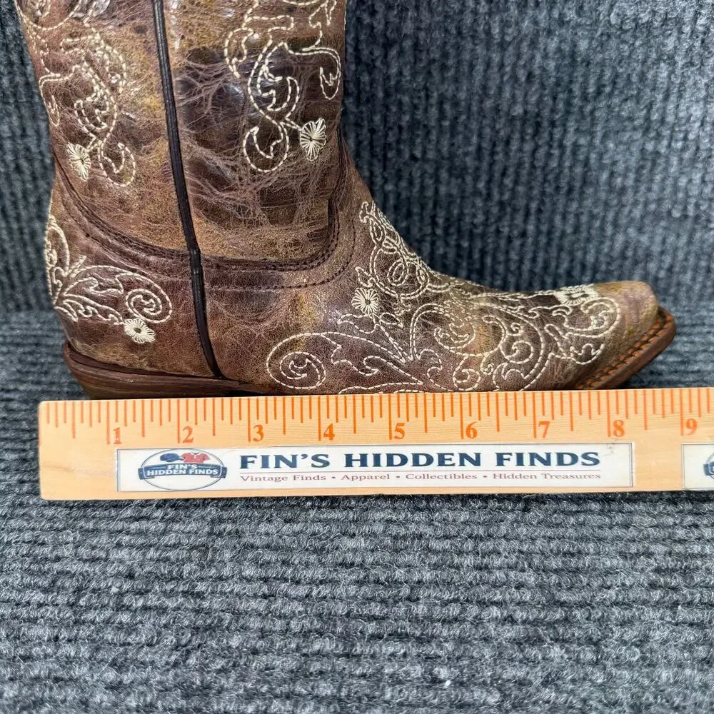 Corral Teens 2.5T Western Cowboy Boots Brown Embroidered Fits Women's 4.5